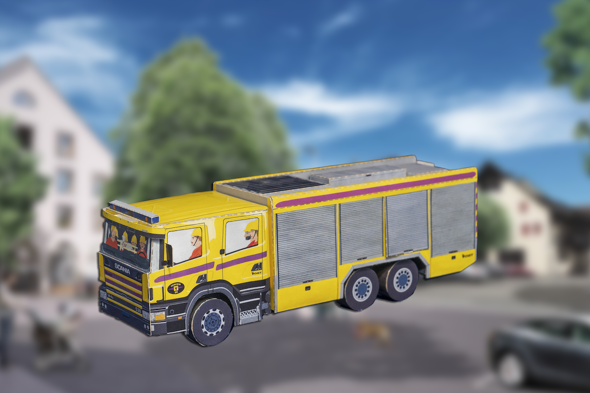 Kartonmodell des Feuerwehrautos