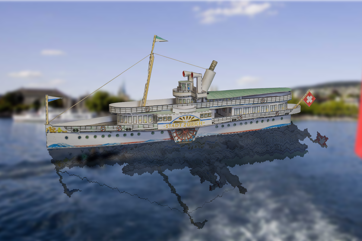 Kartonmodell des Raddampfers